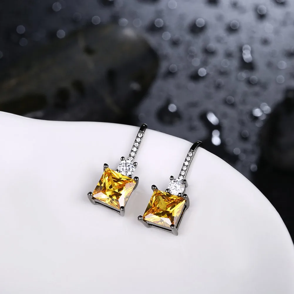 Kairangi Earrings for Women and Girls | Yellow and White Stone Crystal Drop Earring | Silver Tone Drop |Small Rectangle Shaped Earrings | Birthday Gift for Girls and Women Anniversary Gift for Wife