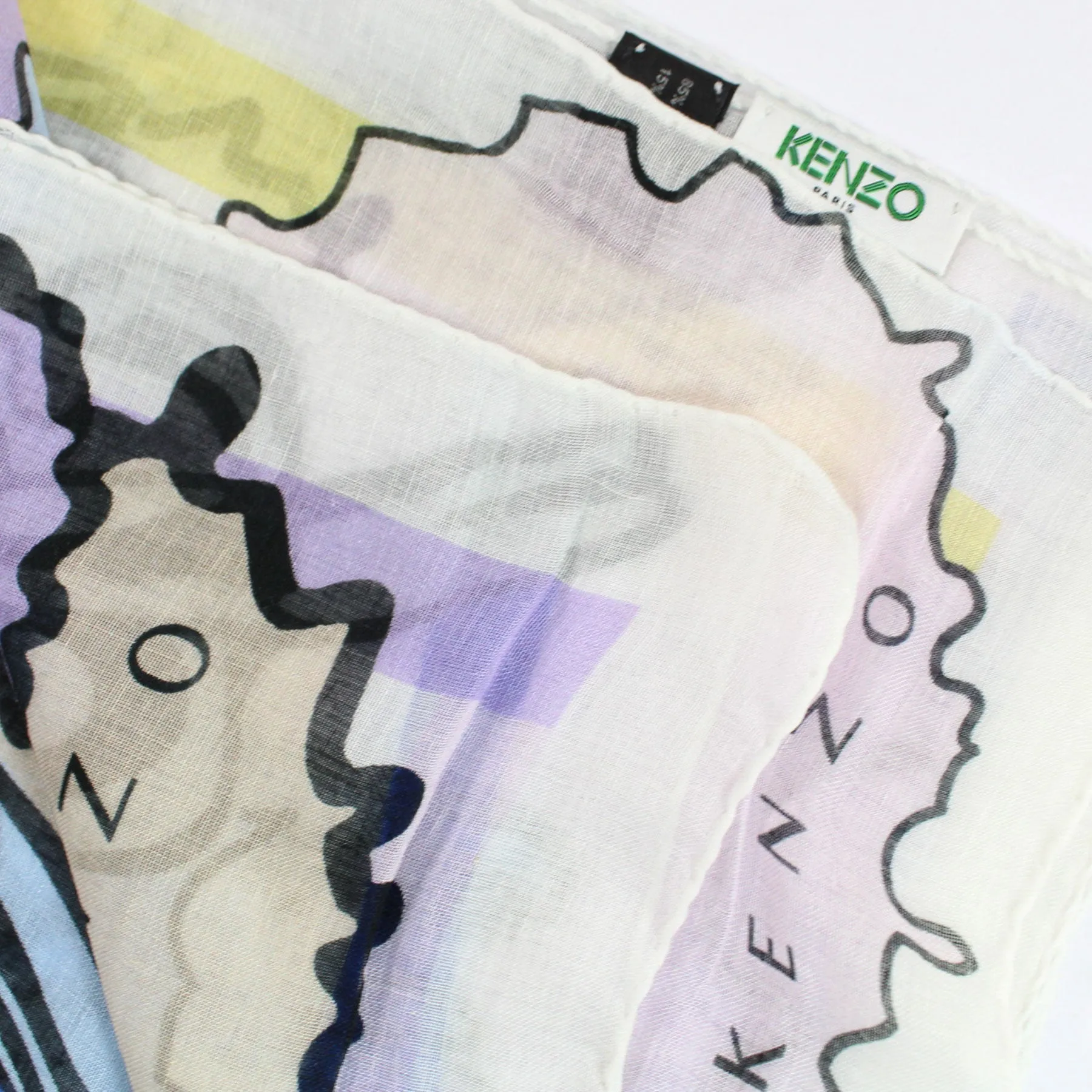 Kenzo Scarf White Lilac Logo & Cactus - Extra Large Modal Linen Wrap FINAL SALE