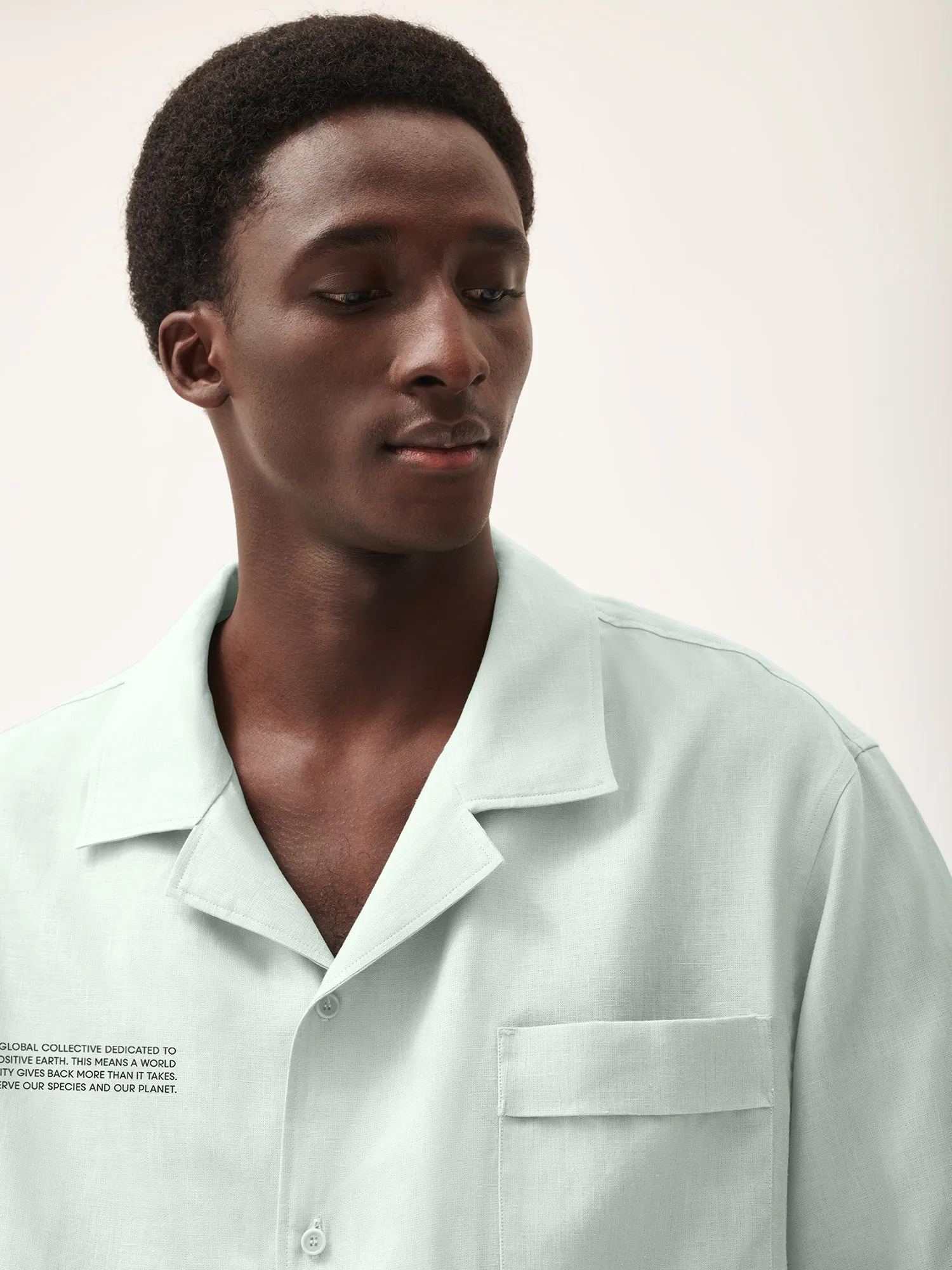 Mens DNA Linen Camp Collar Shirt—opal green