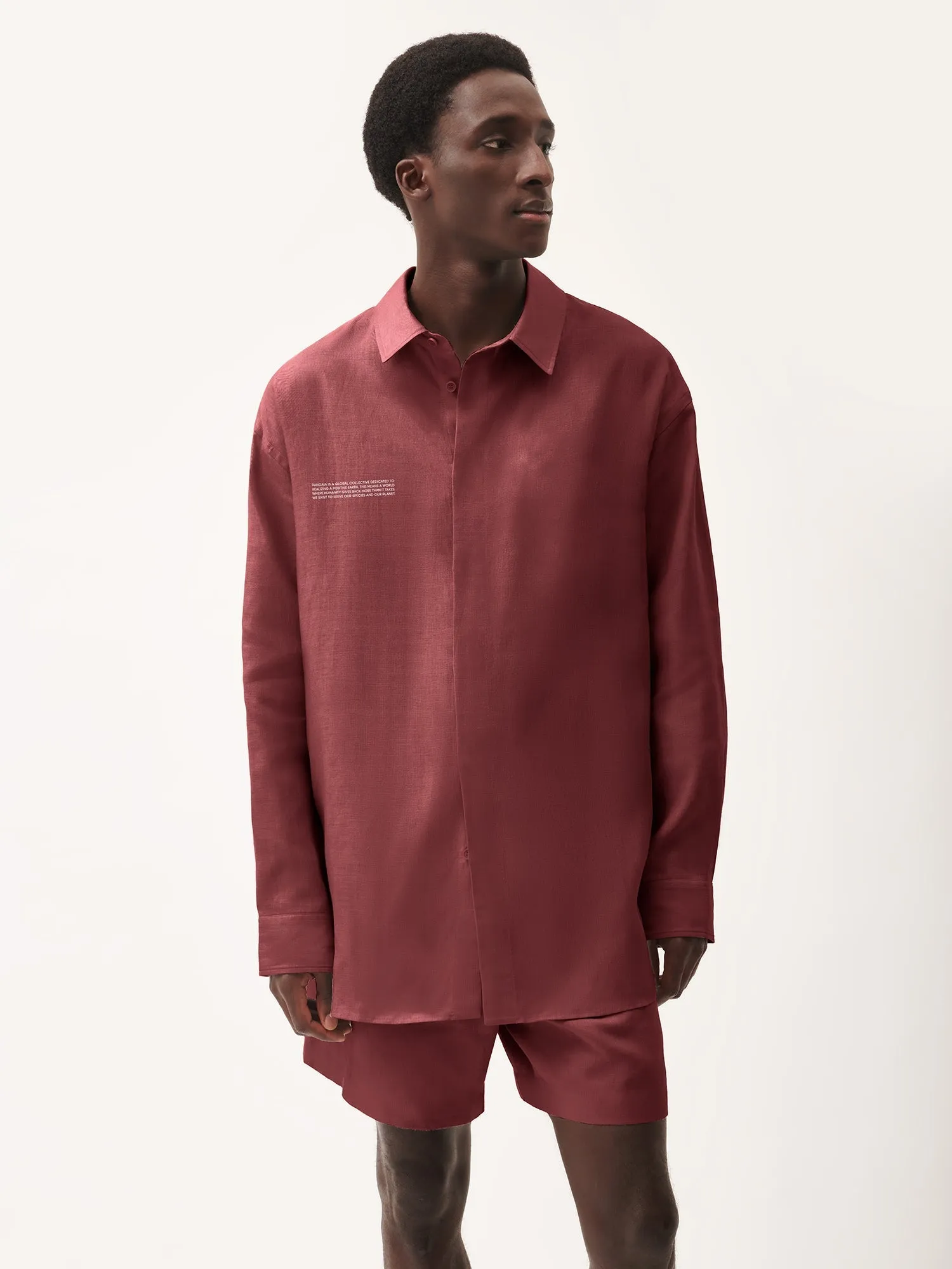 Mens DNA Linen Collared Long Sleeve Shirt—garnet red