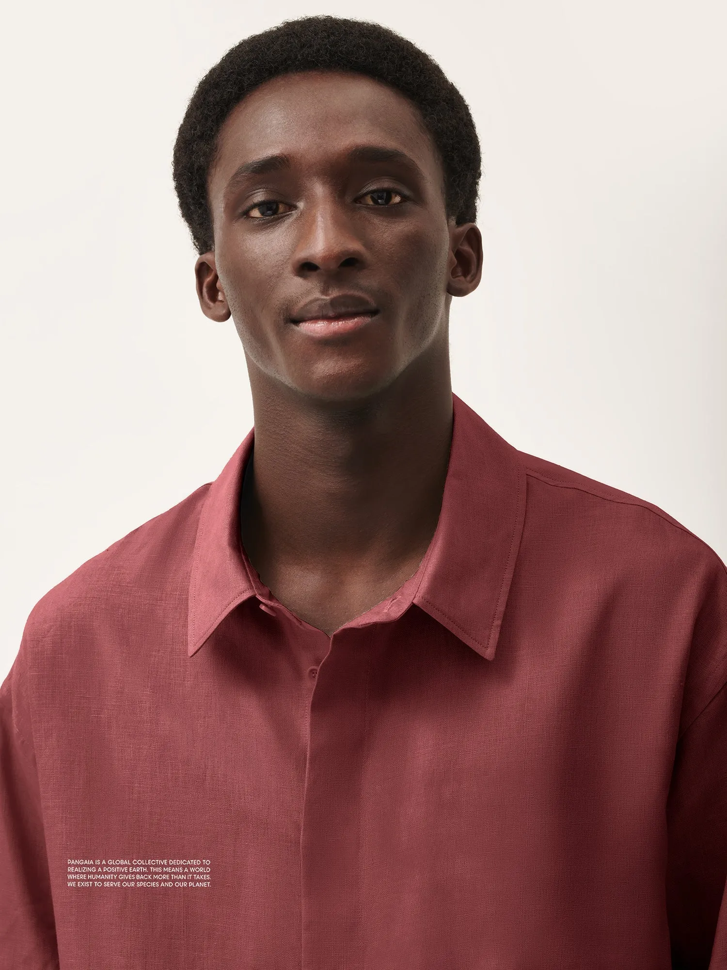 Mens DNA Linen Collared Long Sleeve Shirt—garnet red