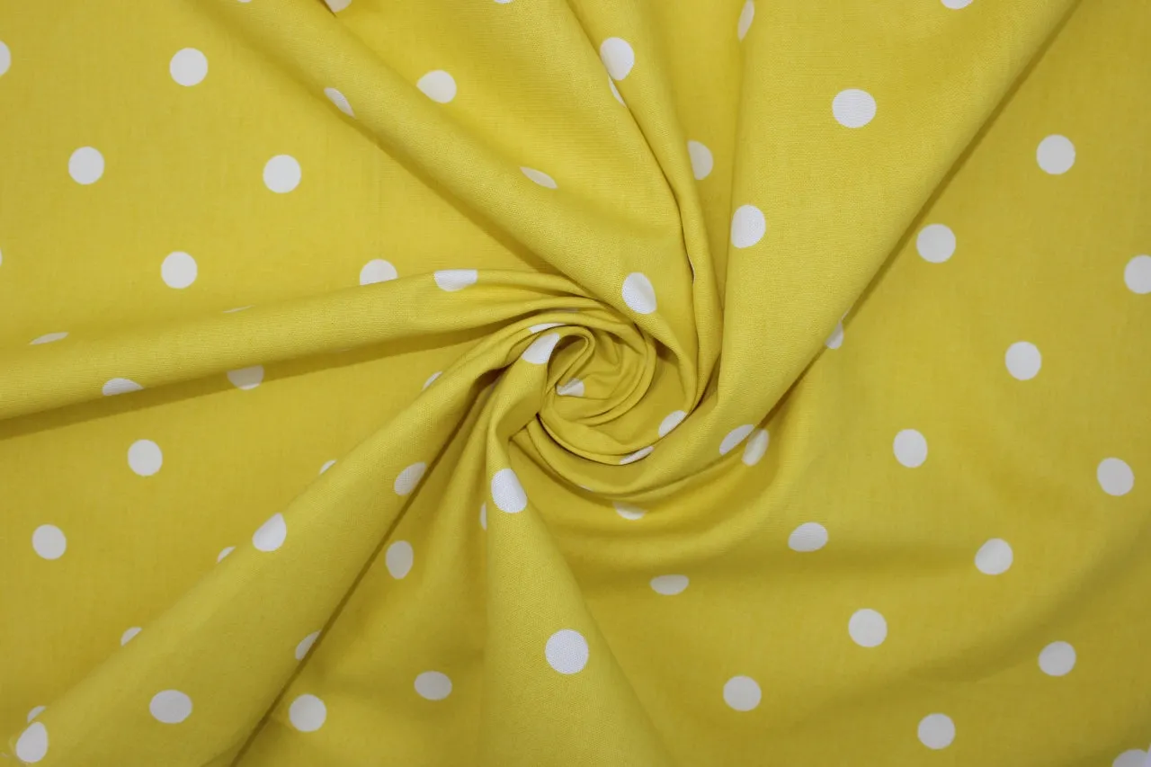 Midweight Polka Dot Cotton Duck- White on Yellow