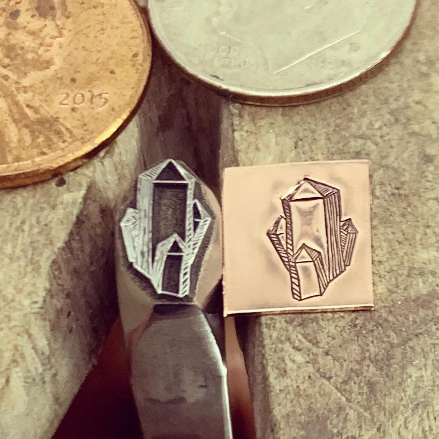 Minerals 2. Crystals. Engraved Metal Hand Stamp.