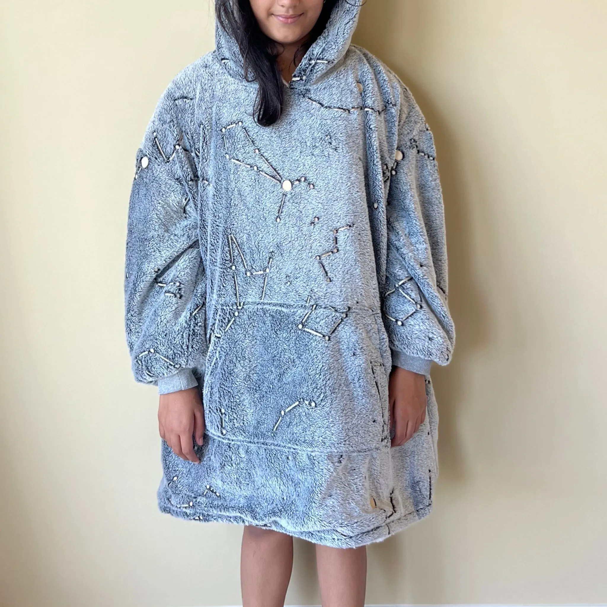 Moon Plushie with Constellations Kids Blanket Hoodie