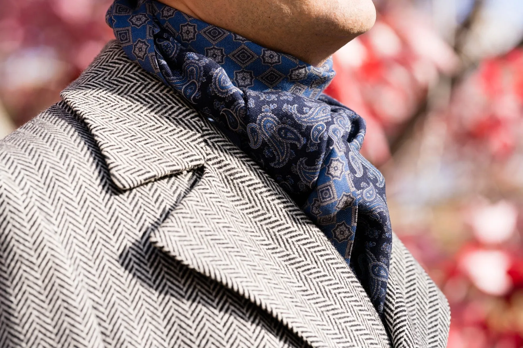 Navy Paisley & Diamond Double Sided Scarf