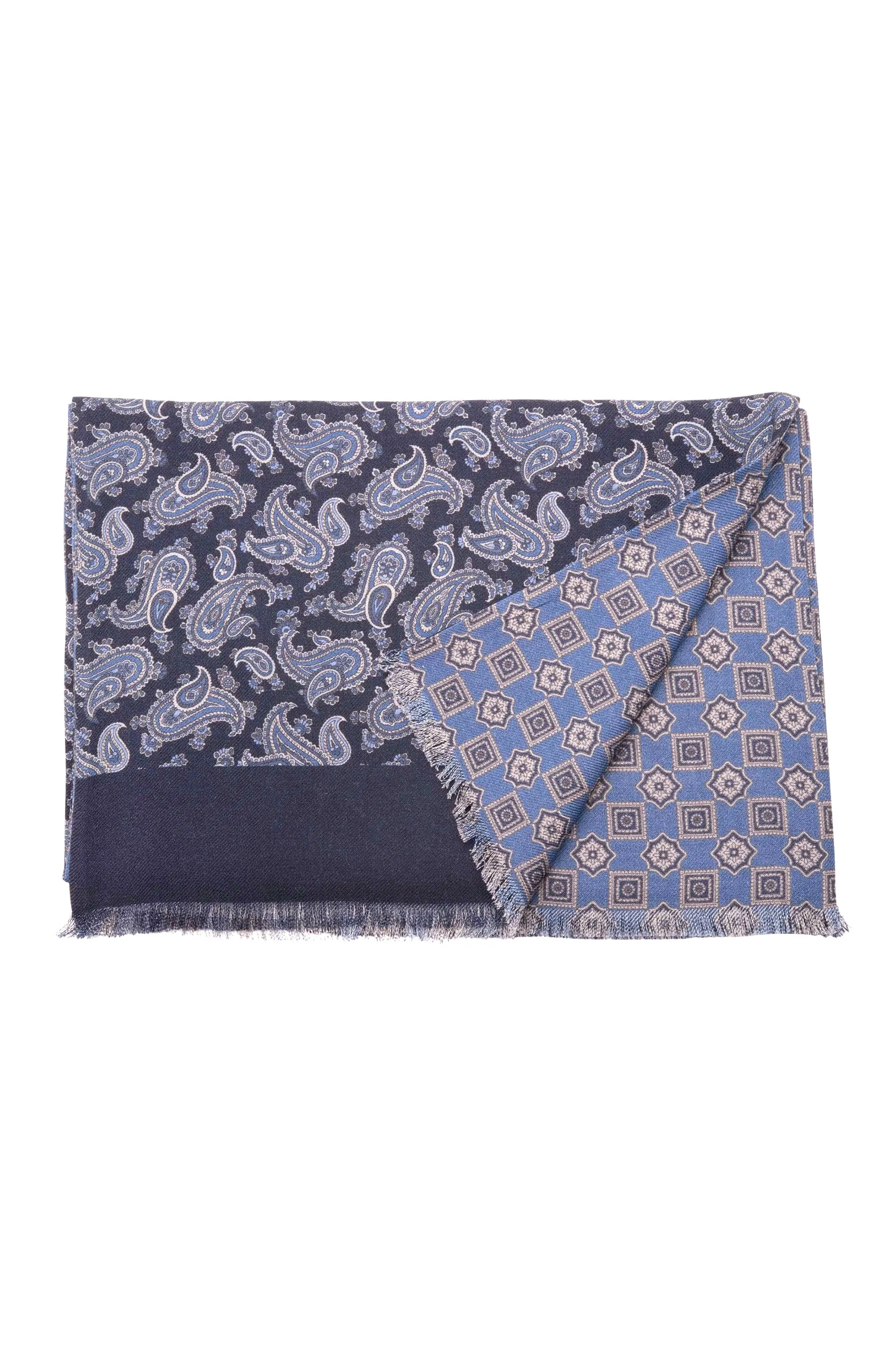 Navy Paisley & Diamond Double Sided Scarf