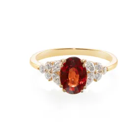 Oval Cut Orange Sapphire and Diamond Ring in Yellow Gold