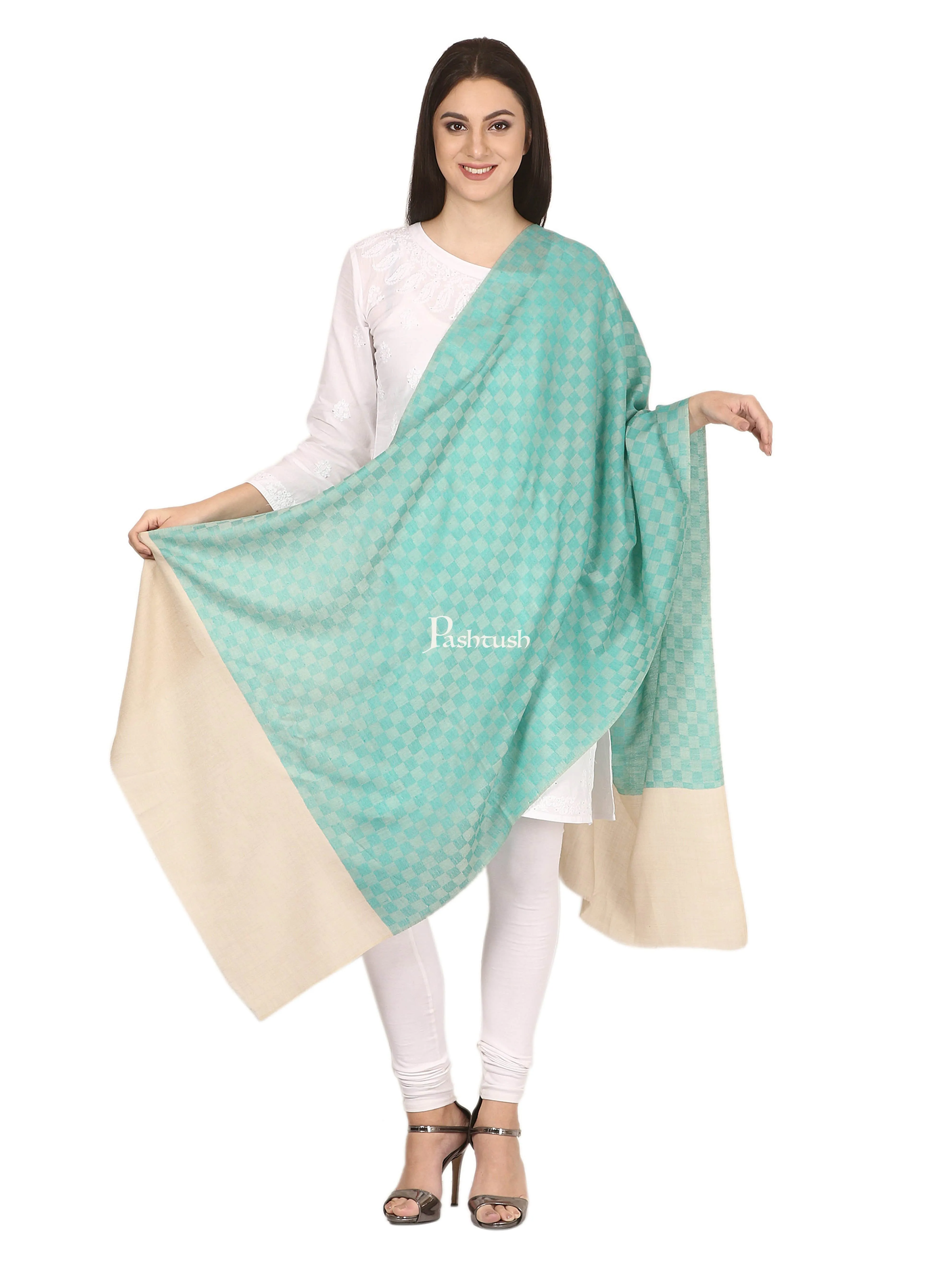 Pashtush His And Her Gift Set Of Check Stoles With Premium Gift Box Packaging, Beige and Sea Green