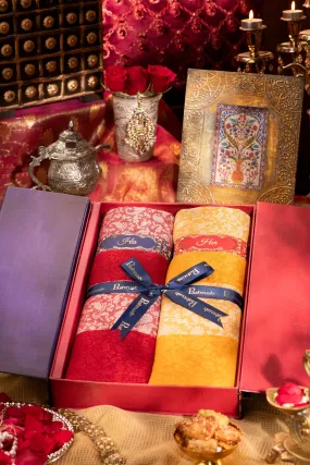 Pashtush His And Her Gift Set Of Reversible Stripe design Stoles With Premium Gift Box Packaging, Maroon and Mustard