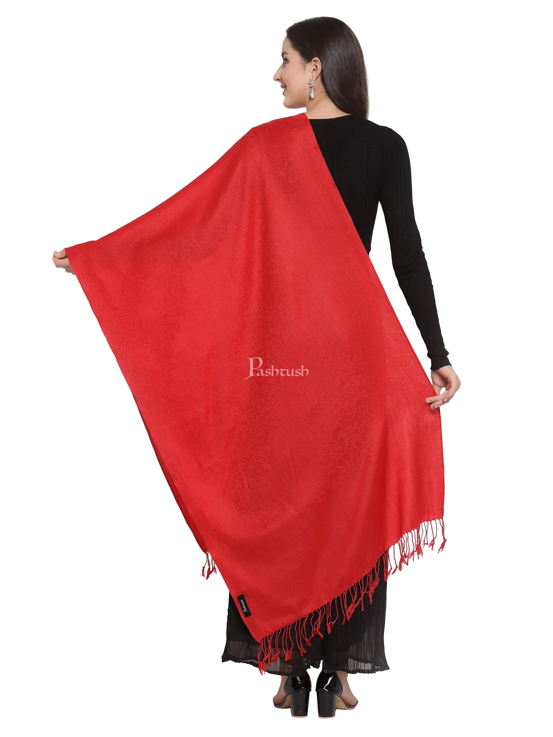 Pashtush His And Her Set Of Fine Wool Self Stoles With Premium Gift Box Packaging, Black and Scarlet Red