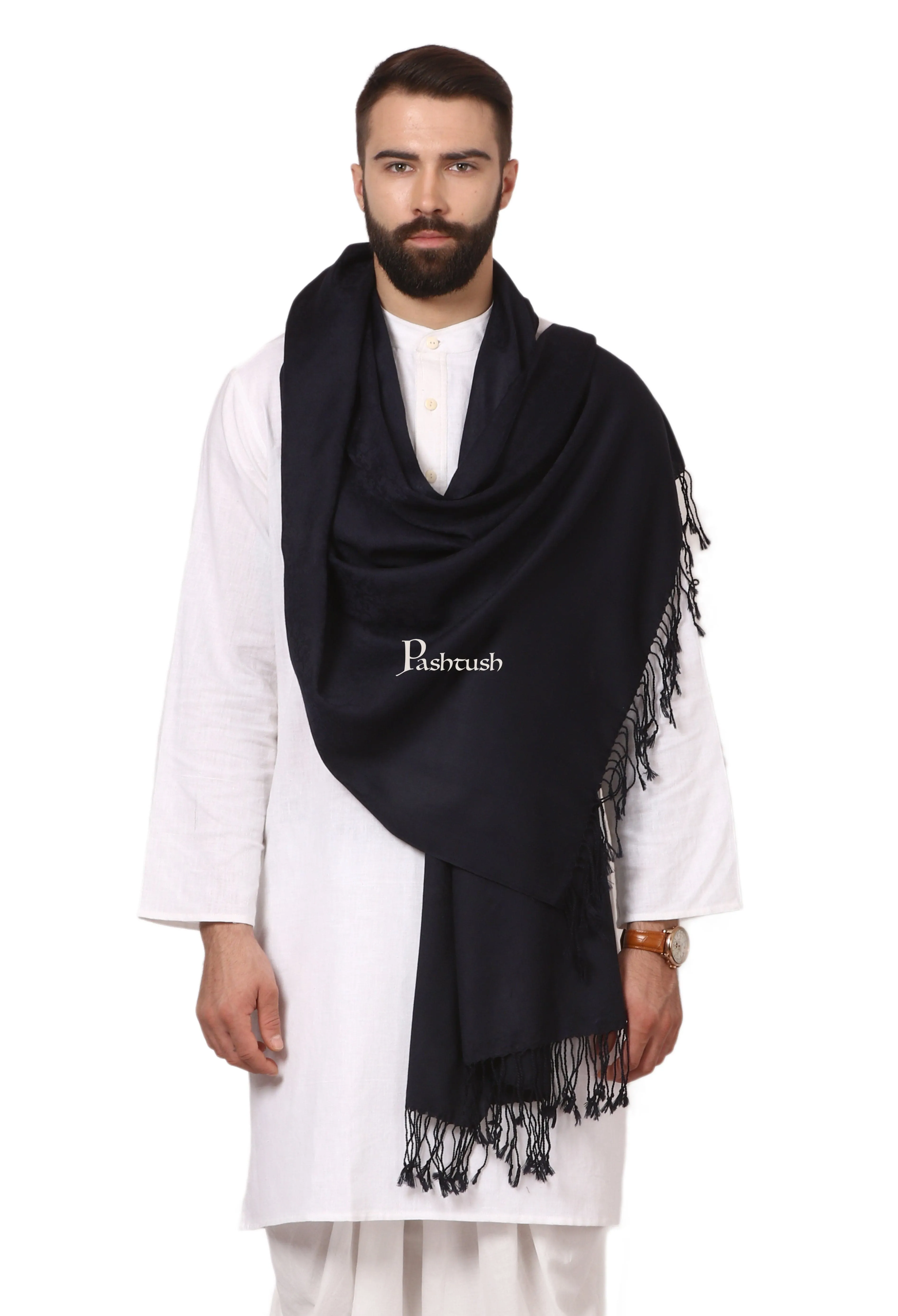 Pashtush His And Her Set Of Fine Wool Self Stoles With Premium Gift Box Packaging, Black and Scarlet Red