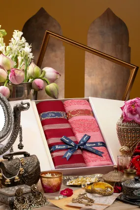 Pashtush His and Her Set of Fine Wool Stoles with Premium Gift Box Packaging, Maroon and Pink