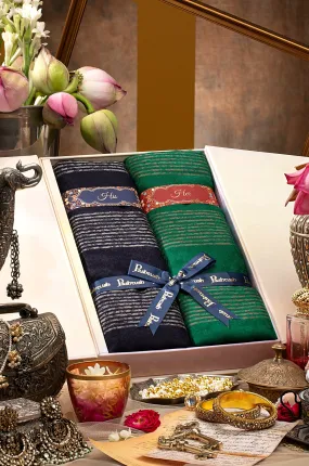 Pashtush His and Her Set of Fine Wool Stoles with Premium Gift Box Packaging, Navy Blue and Emerald