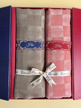 Pashtush His and Her Set of Stoles with Premium Gift Box Packaging, Beige and Maroon