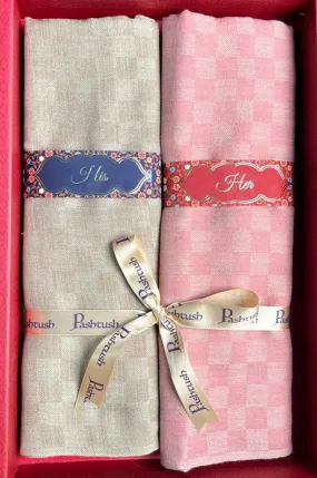 Pashtush His and Her Set of Stoles with Premium Gift Box Packaging, Beige and Powder Pink