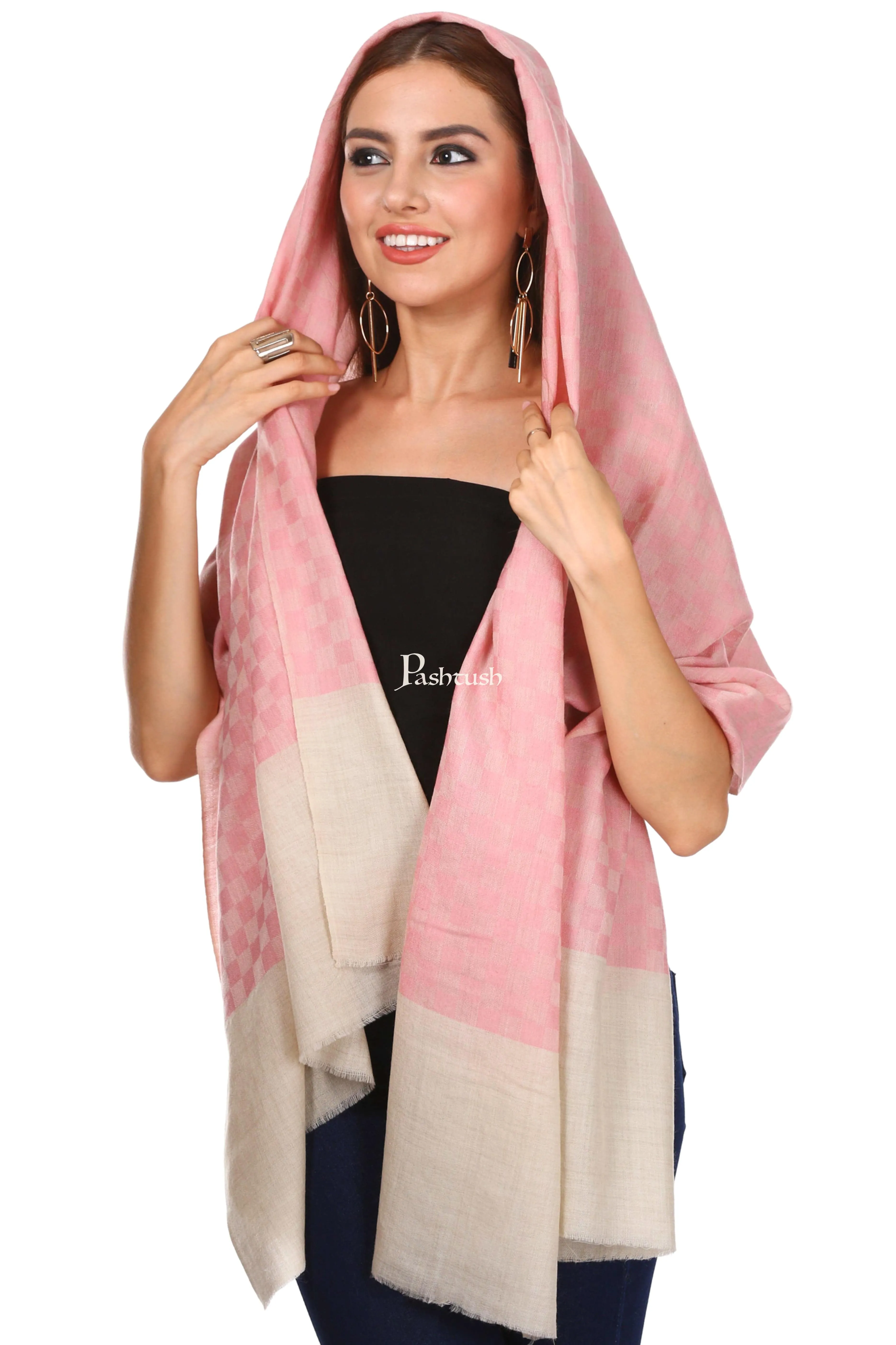 Pashtush His and Her Set of Stoles with Premium Gift Box Packaging, Beige and Powder Pink