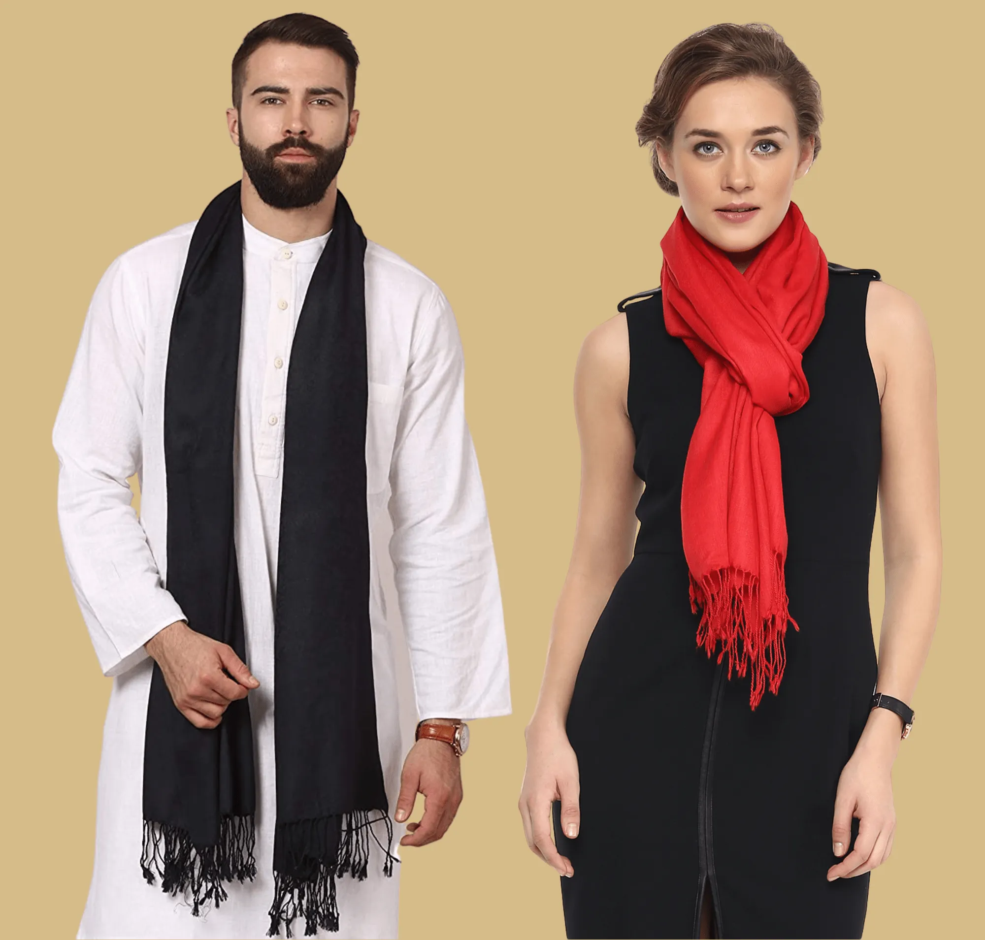 Pashtush His and Her Set of Stoles with Premium Gift Box Packaging, Navy Blue and Scarlet Red