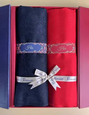 Pashtush His and Her Set of Stoles with Premium Gift Box Packaging, Navy Blue and Scarlet Red