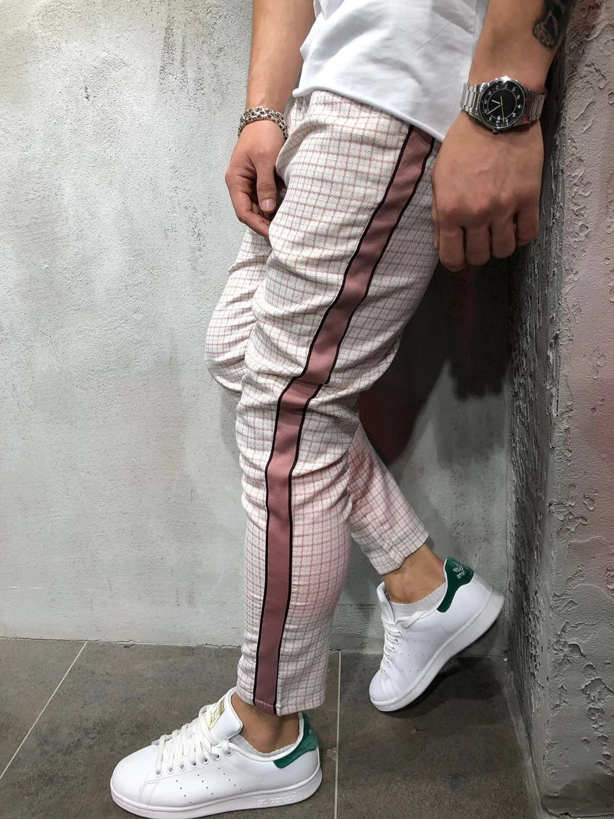 Pink Side Striped Casual Jogger Pant A145 Streetwear Jogger Pants