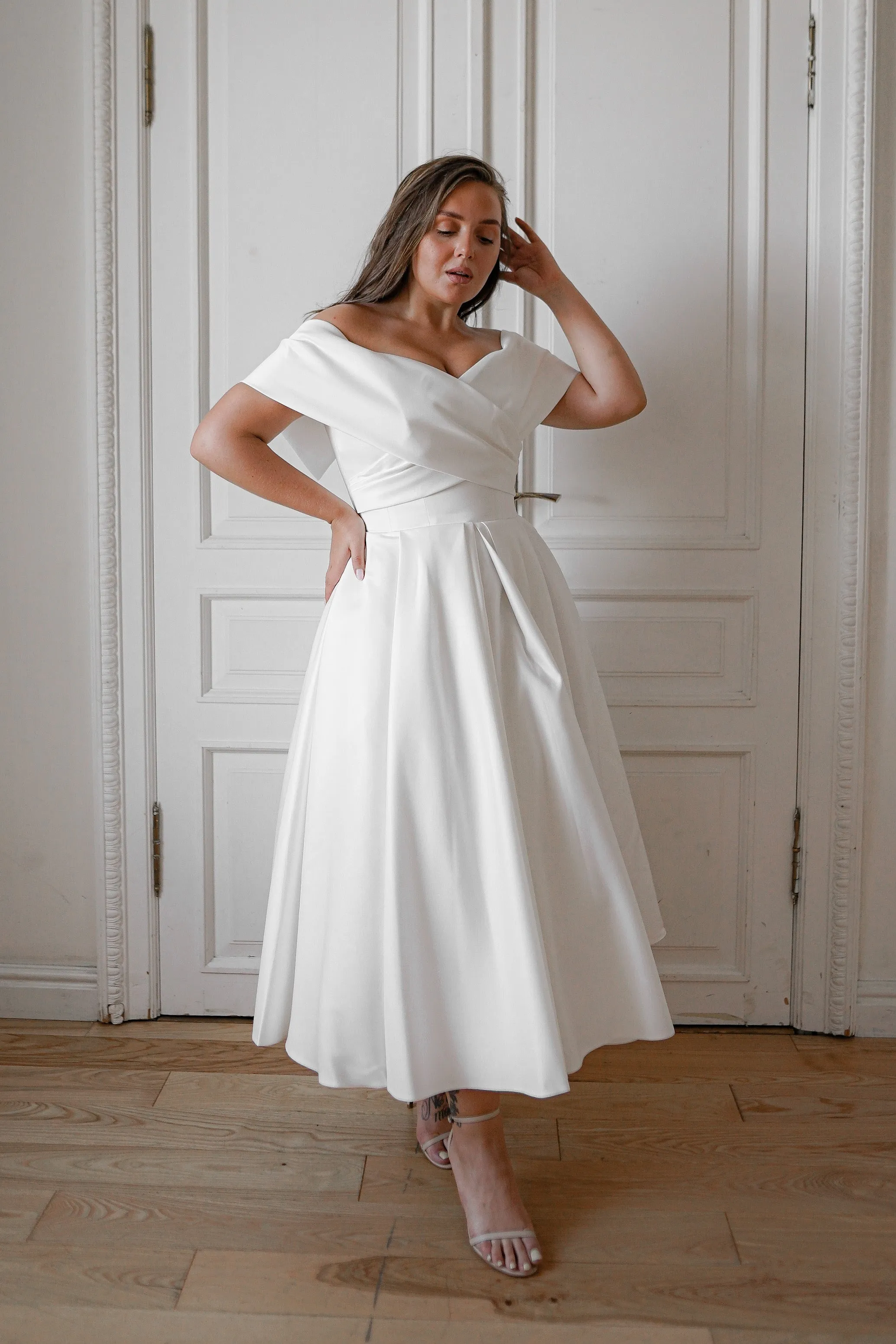 Plus Size Satin Midi Wedding Dress Cameron