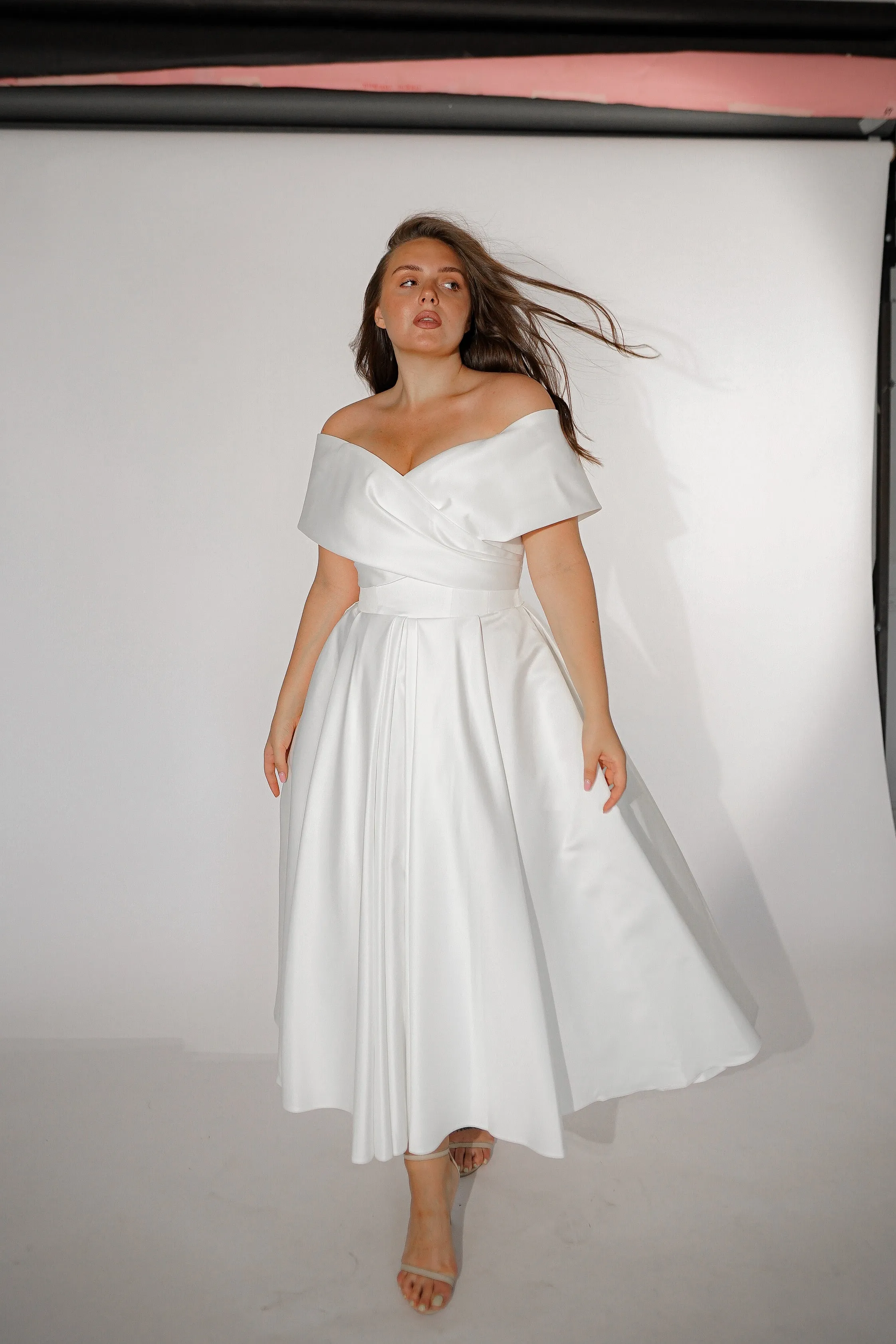 Plus Size Satin Midi Wedding Dress Cameron