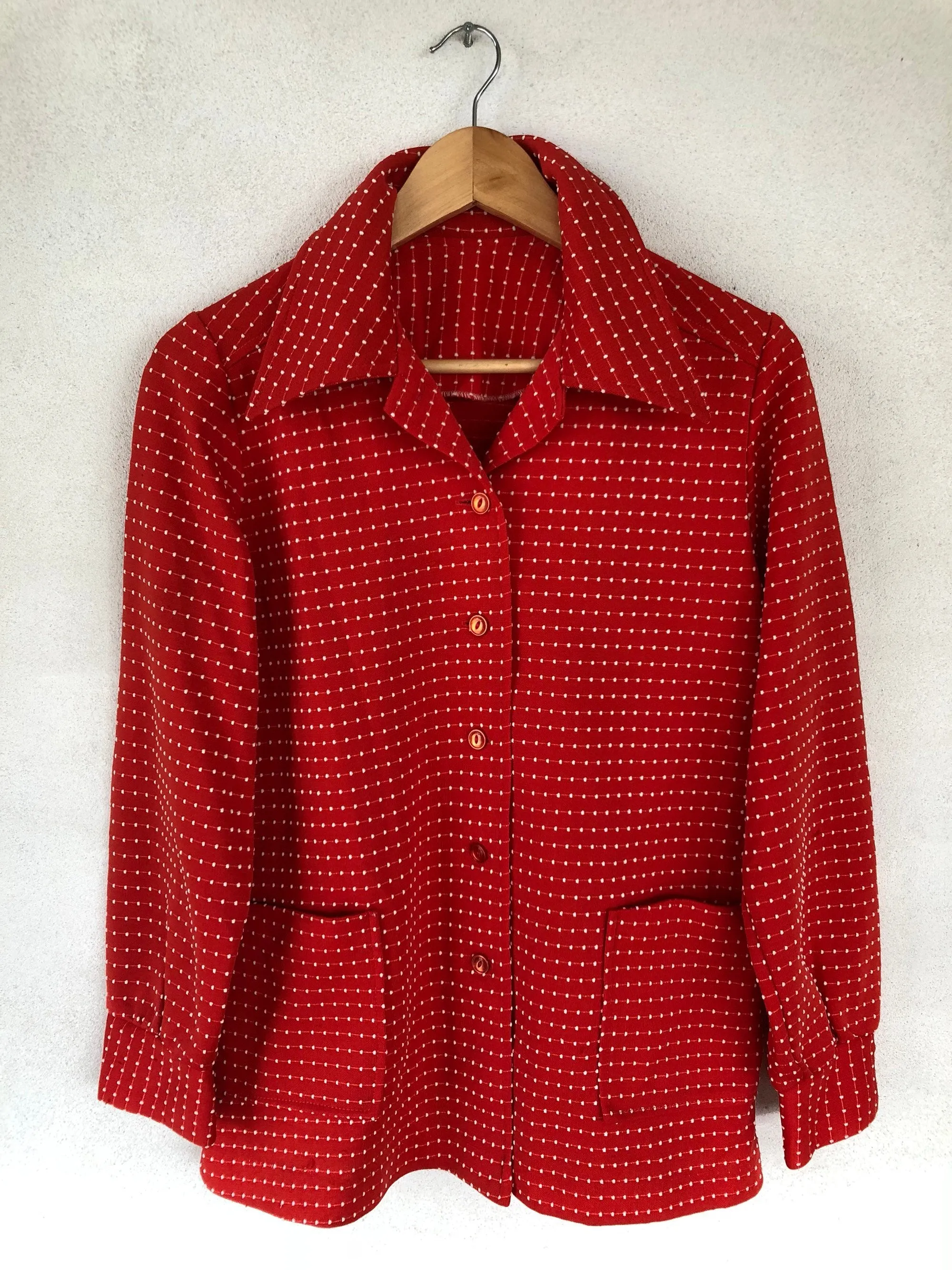 Red Polyester Shirt Jacket