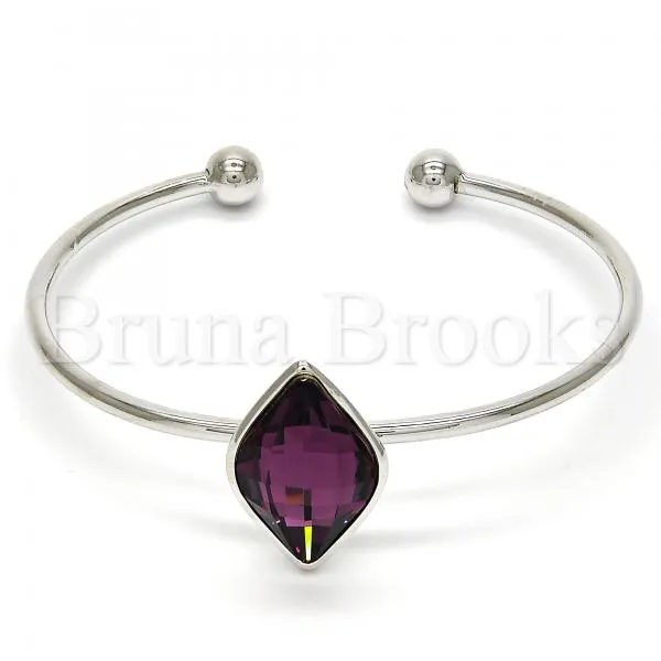 Rhodium Plated Individual Bangle, with Swarovski Crystals, Rhodium Tone