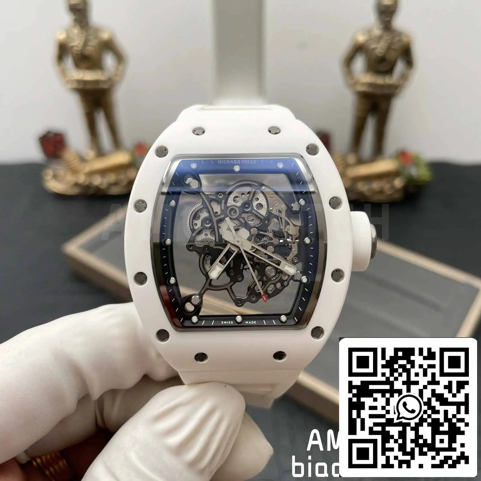 RICHARD MILLE  RM055 White Ceramic case 1:1 Best Edition BBR Factory [V3] Rubber Strap