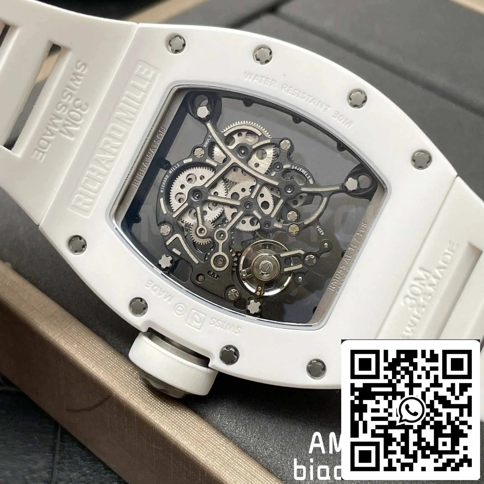 RICHARD MILLE  RM055 White Ceramic case 1:1 Best Edition BBR Factory [V3] Rubber Strap