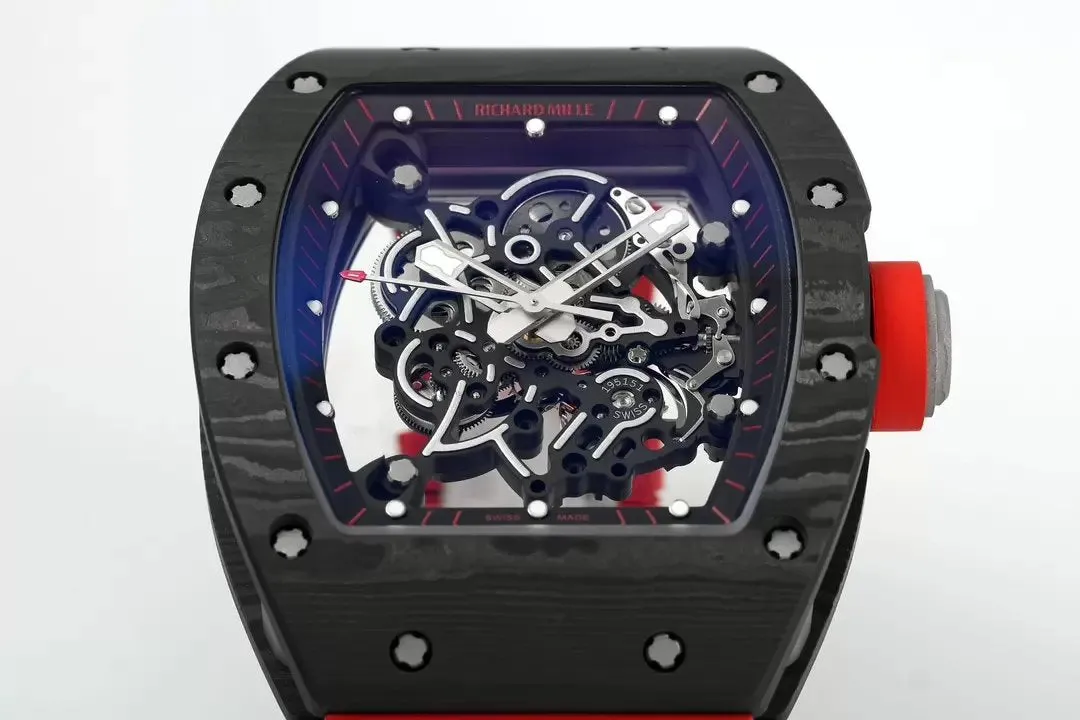 RICHARD MILLE  RM055  ZF 2024 1:1 Best Edition Carbon Fiber Case Red Strap