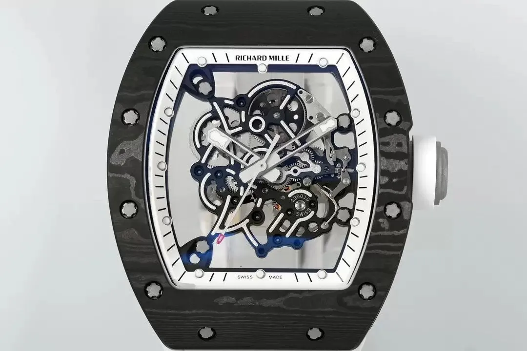 RICHARD MILLE  RM055  ZF 2024 1:1 Best Edition Carbon Fiber Case White Strap