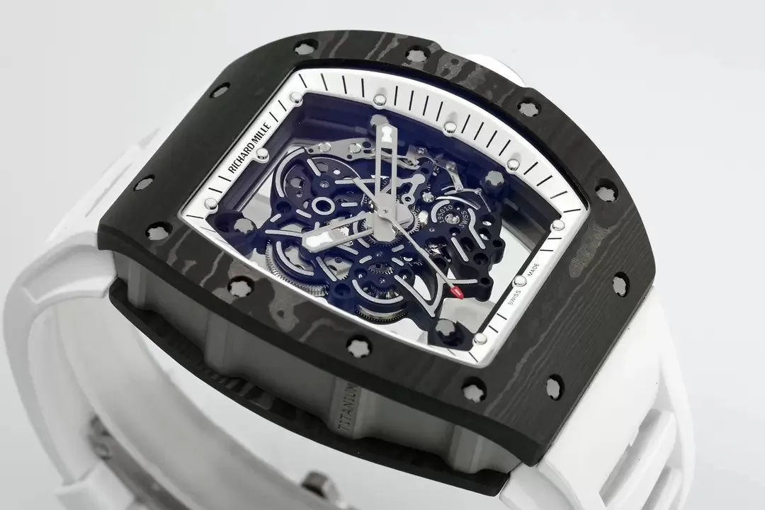 RICHARD MILLE  RM055  ZF 2024 1:1 Best Edition Carbon Fiber Case White Strap