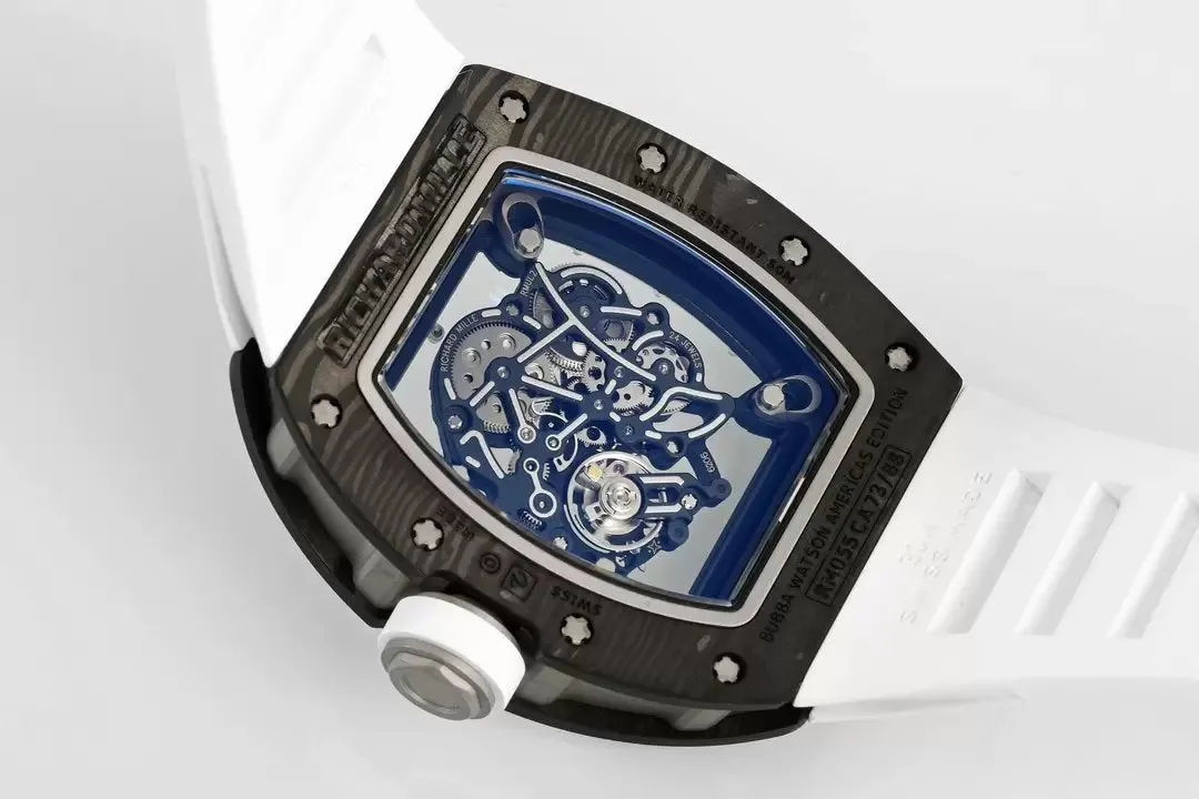 RICHARD MILLE  RM055  ZF 2024 1:1 Best Edition Carbon Fiber Case White Strap