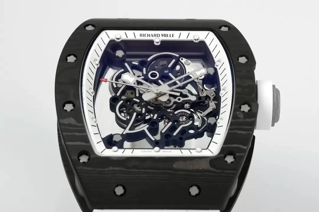 RICHARD MILLE  RM055  ZF 2024 1:1 Best Edition Carbon Fiber Case White Strap