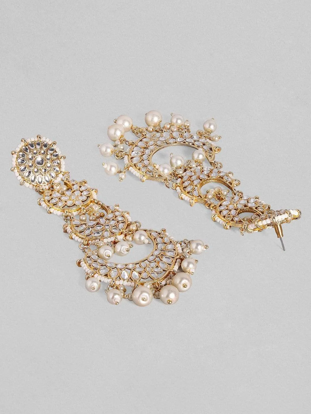 Rubans 24K Gold Plated Handcrafted Kundan & White Pearls Chandelier Earrings