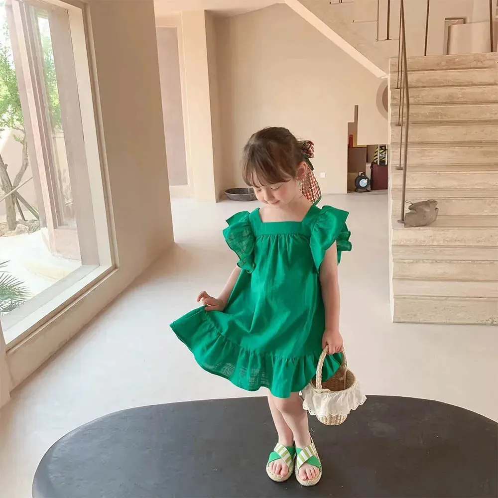 Ruffled Bowknot A Line Dress for Girls in Red & Green