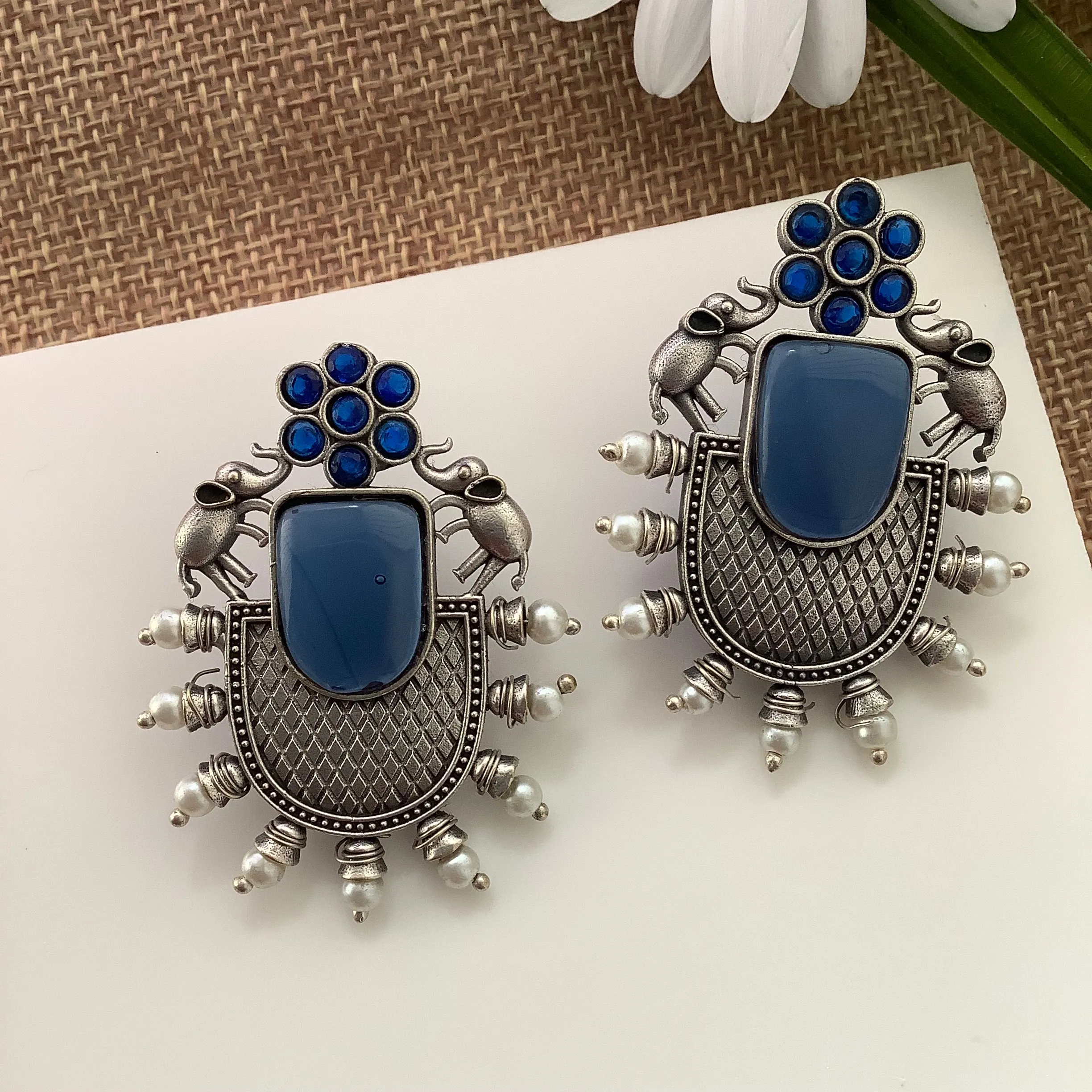 Salvanity Fashion Jewellery German Silver City Lights Earrings Sapphire Blue