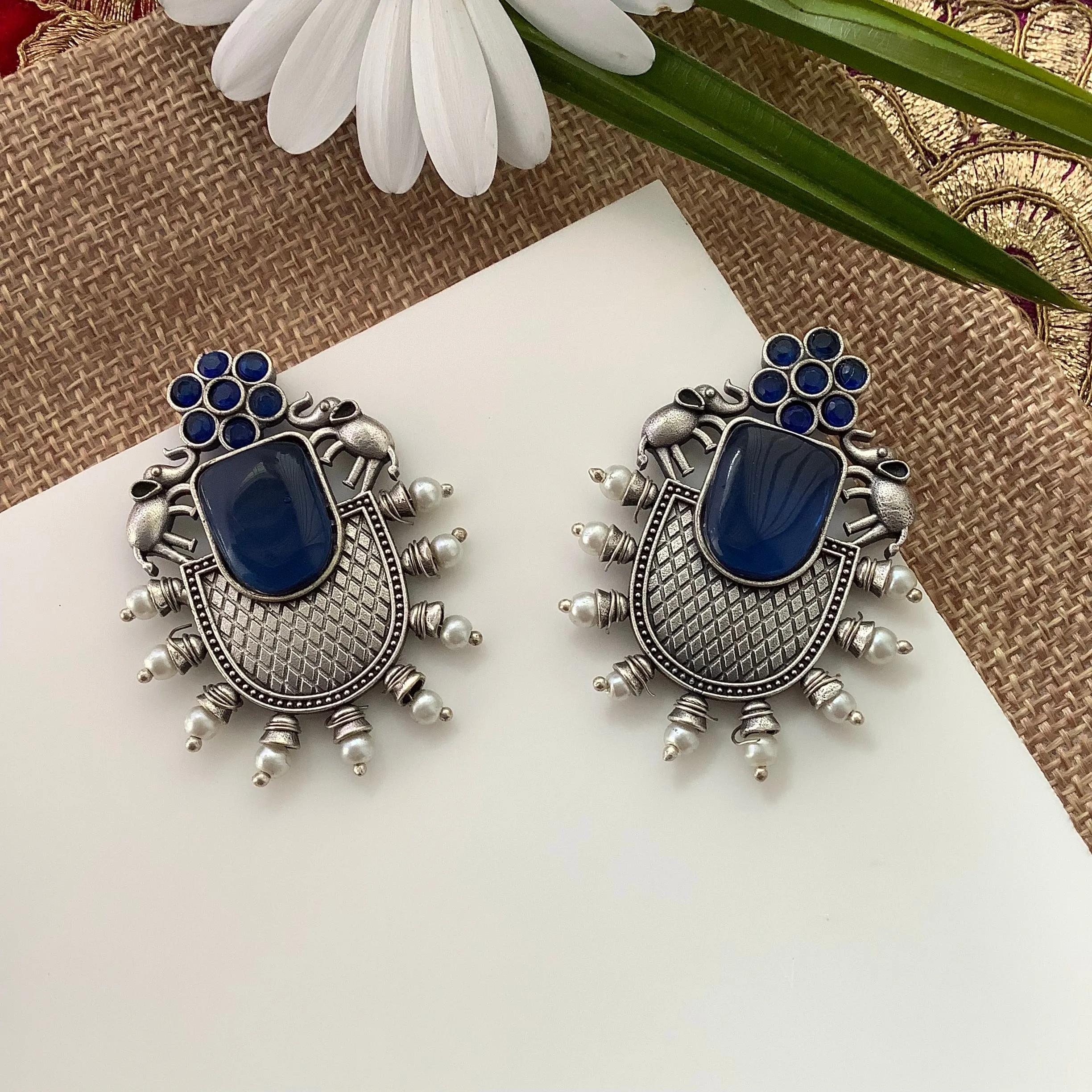 Salvanity Fashion Jewellery German Silver City Lights Earrings Sapphire Blue