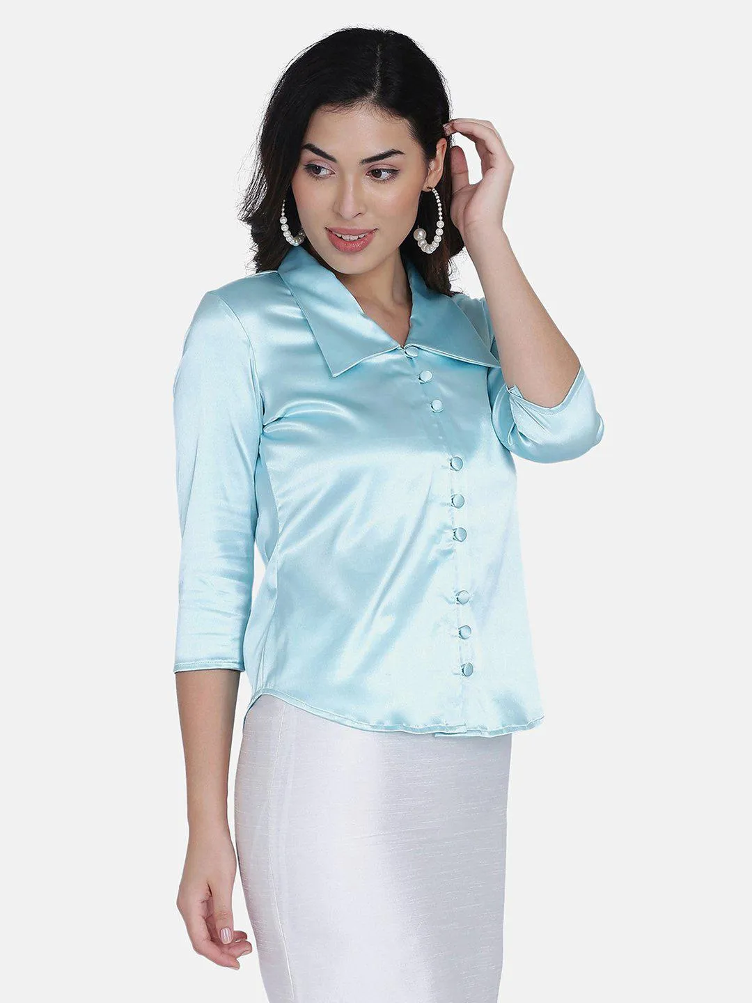 Satin Shirt - Turquoise Blue