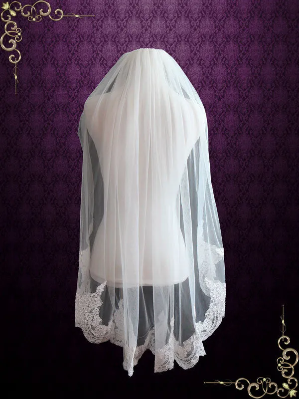 Short Bridal Veil with French Alencon Lace VG1066