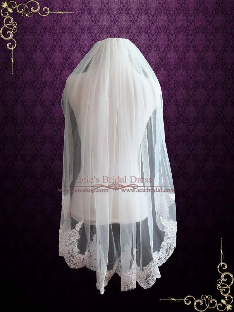 Short Bridal Veil with French Alencon Lace VG1066