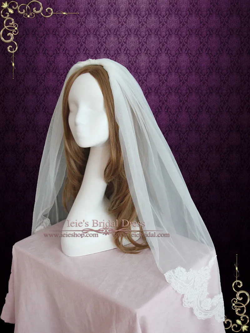 Short Bridal Veil with French Alencon Lace VG1066