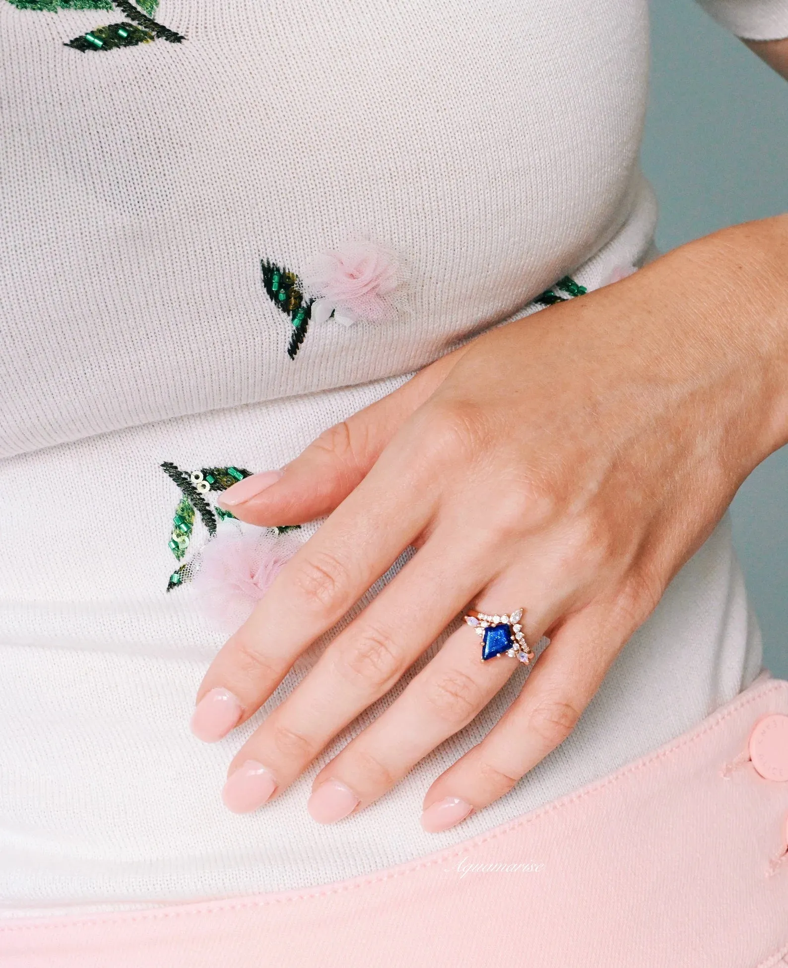 Skye Kite Lapis Lazuli & Moonstone Ring Set- 14K Rose Gold Vermeil