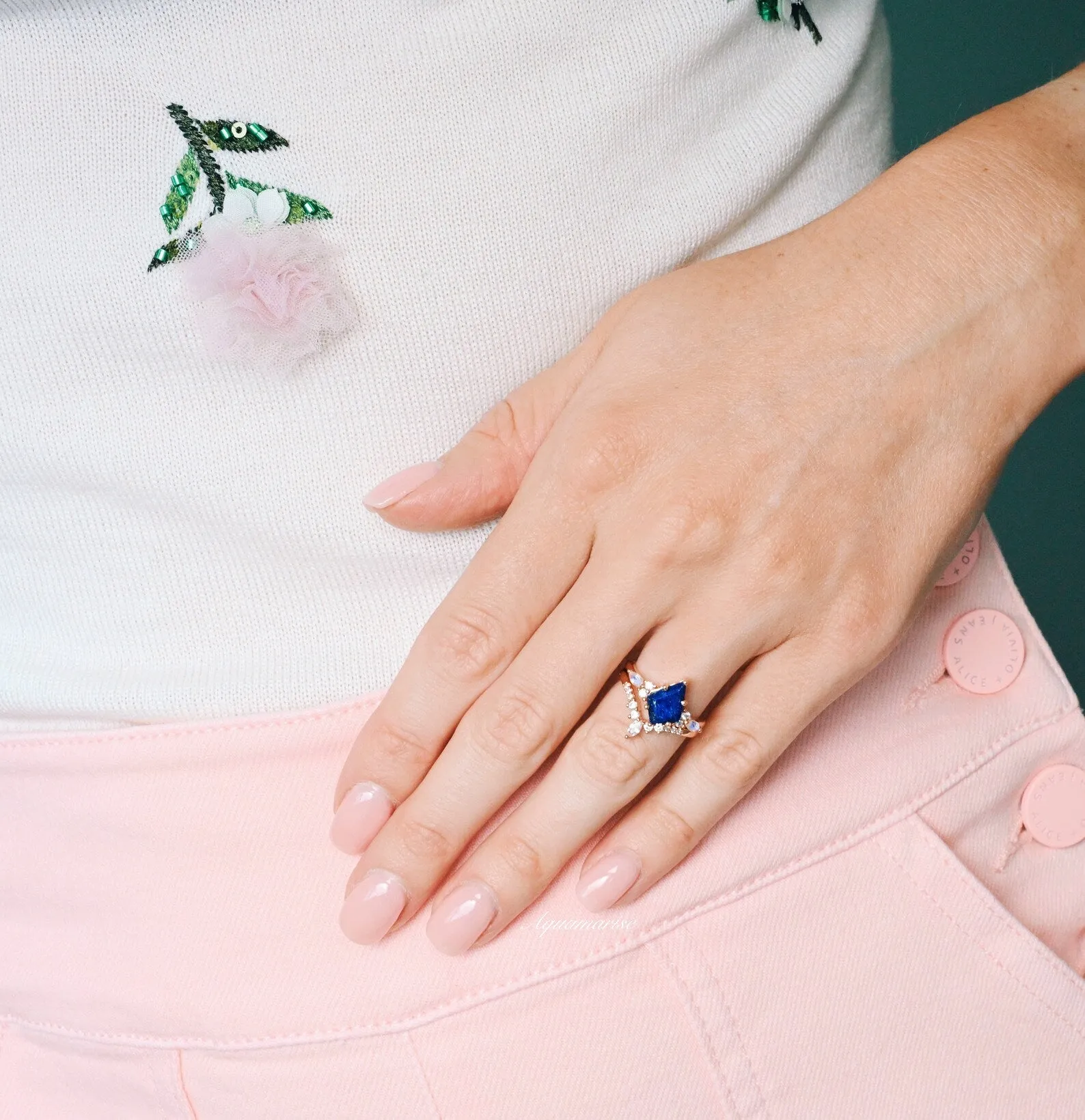 Skye Kite Lapis Lazuli & Moonstone Ring Set- 14K Rose Gold Vermeil