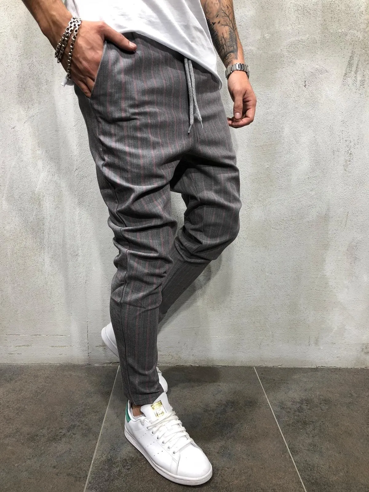 Sneakerjeans Gray Pink Striped Jogger Pant AY069