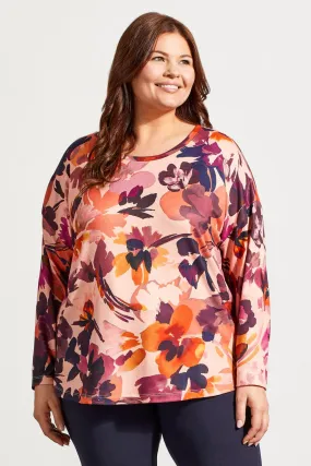 SOFT PRINTED CREW NECK TOP WITH CURVED HEM-Night sky