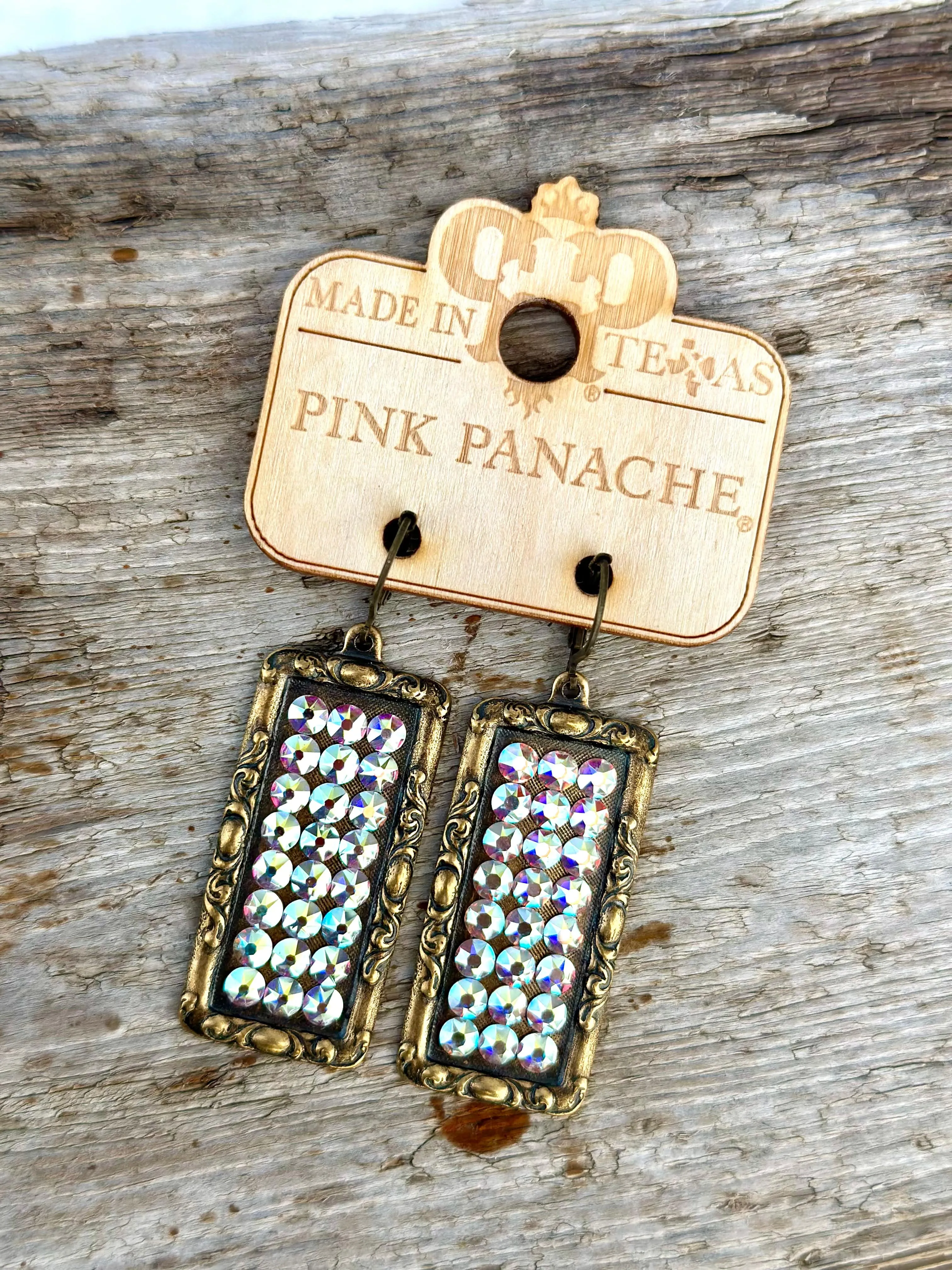 The Pink Panache Old Gold with AB Rectangle Earrings