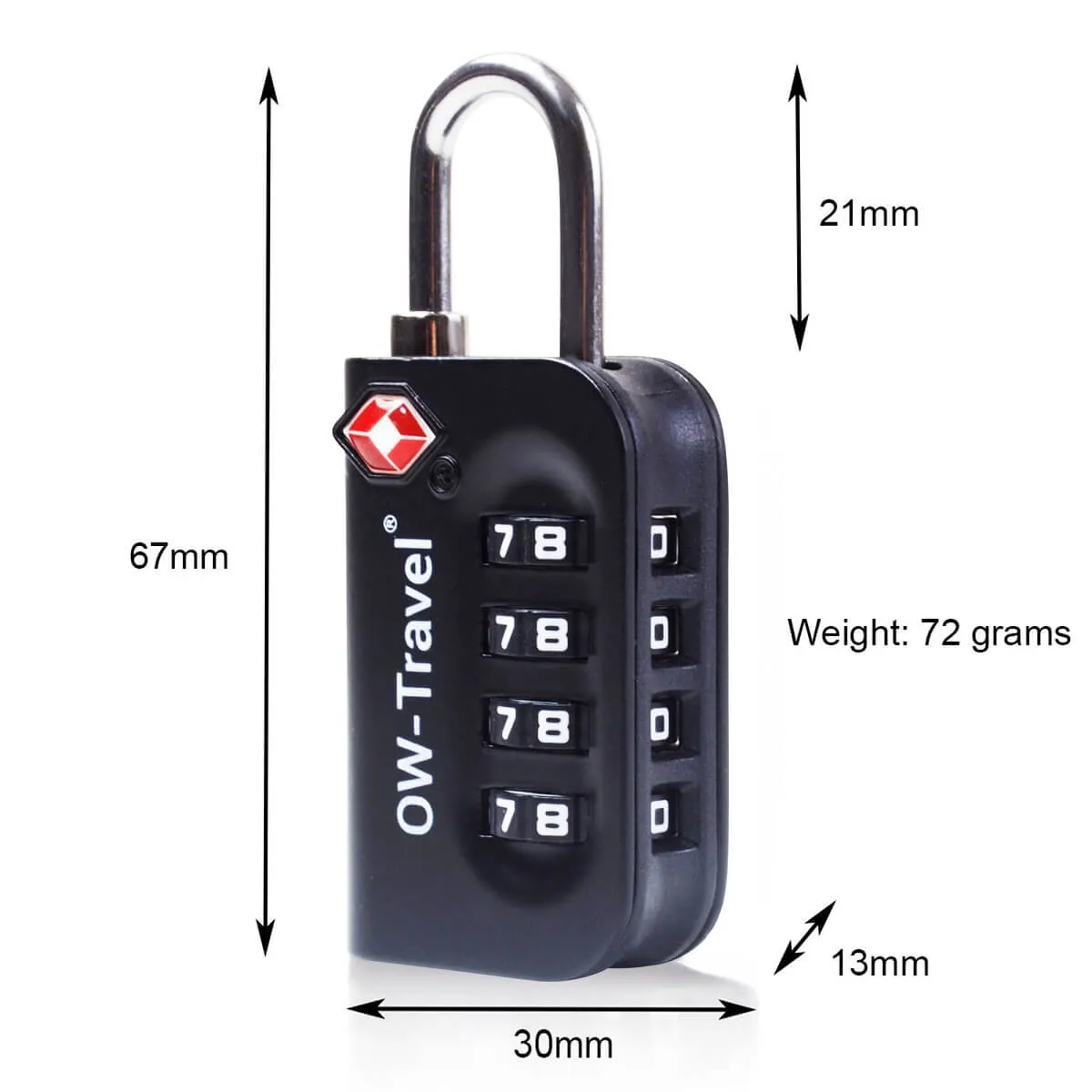 TSA luggage locks. Black 4-dial padlocks for suitcases lockers bags