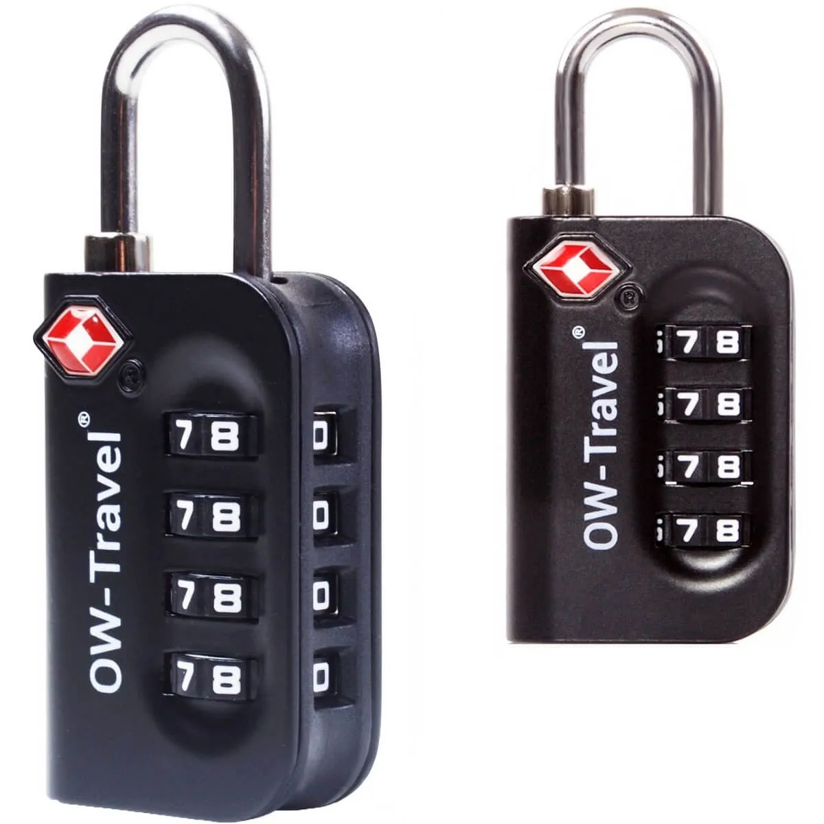 TSA luggage locks. Black 4-dial padlocks for suitcases lockers bags