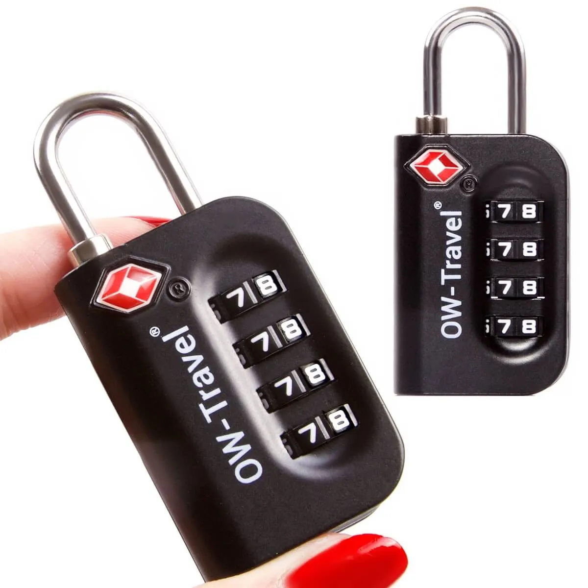 TSA luggage locks. Black 4-dial padlocks for suitcases lockers bags